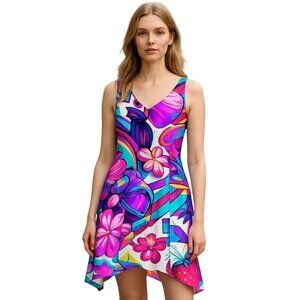 Neon Fantasy – 80s Synthwave Strawberry Dream Thalia Asymmetrical Hem Dress